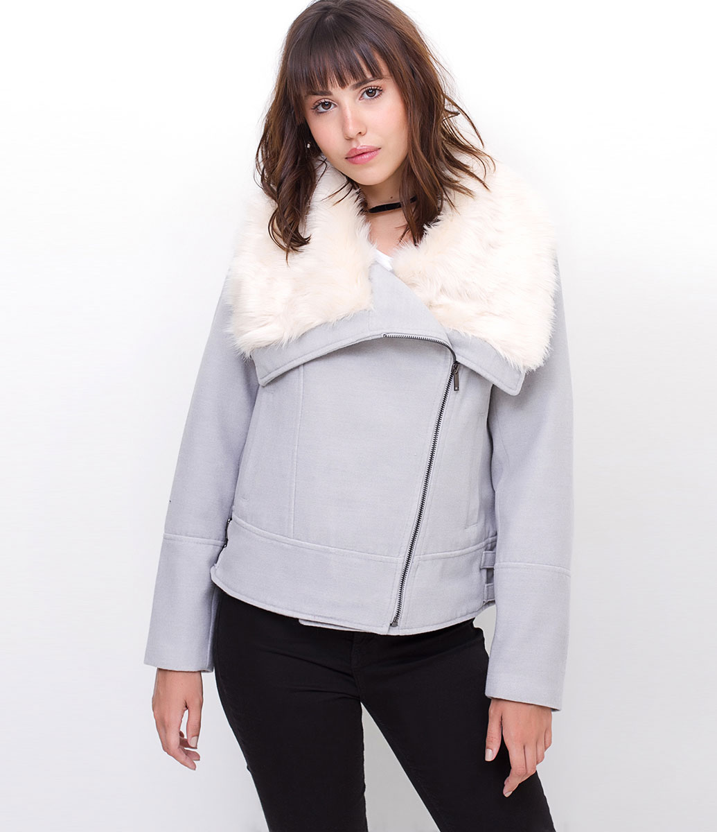 Lojas online de roupas femininas Casaco com Gola em Pele