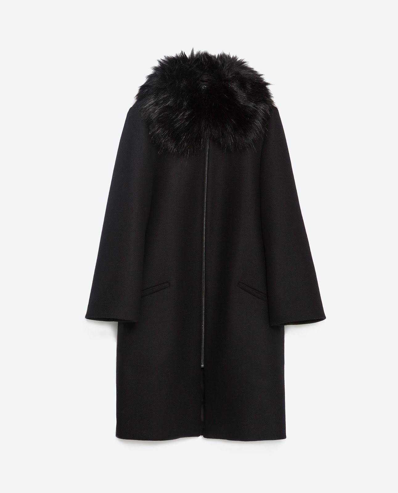 É ZARA! Casaco de Lã com Gola em Pêlo Sintético da Thássia