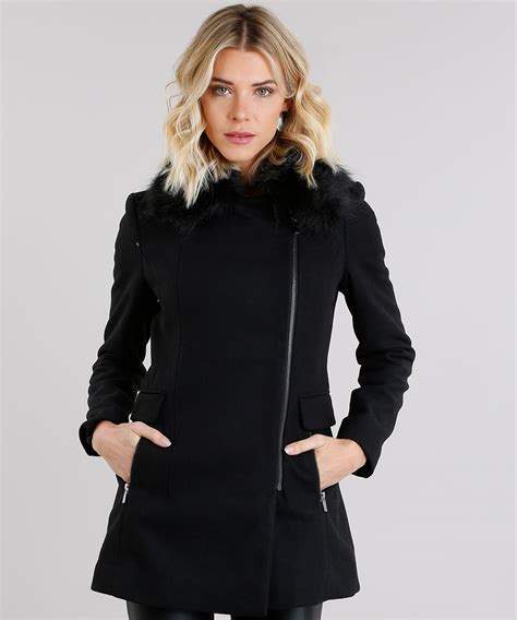 Comprar Casaco Pelo Preto Stradivarius Barato&nbsp;Preço